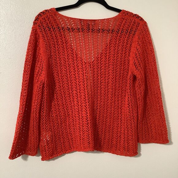 Vintage Y2K Red Orange Open Knit Beachy Bohemian Festival Cardigan PL - Picture 6 of 8